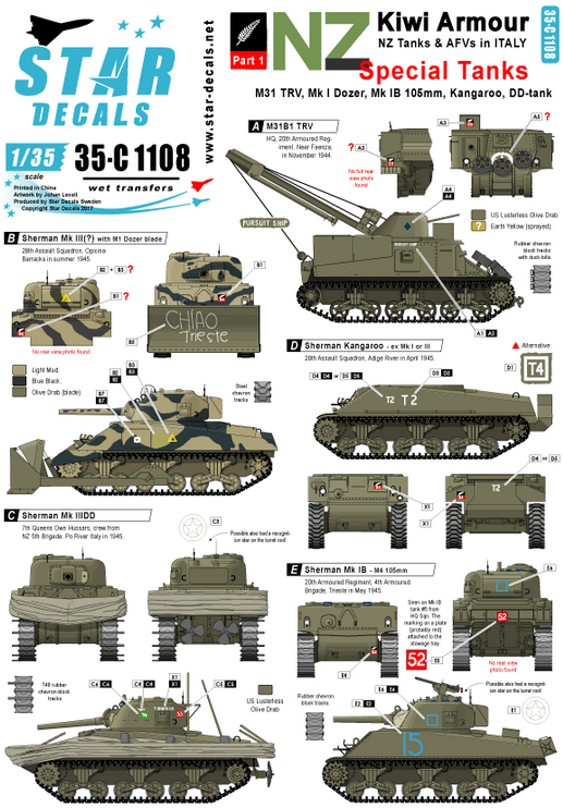 1:35 Kiwi Armour # 1. Special tanks - NZ Shermans and M31B1 TRV.