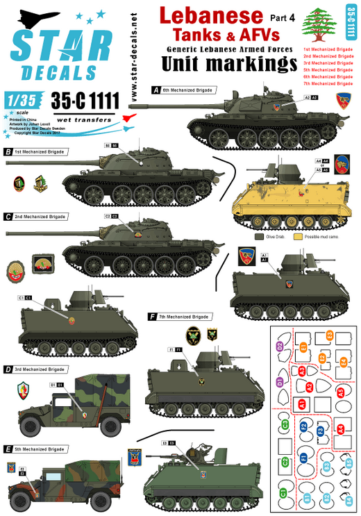 1:35 Lebanese Tanks & AFVs #4. Generic unit insignias for tanks and AFVs.