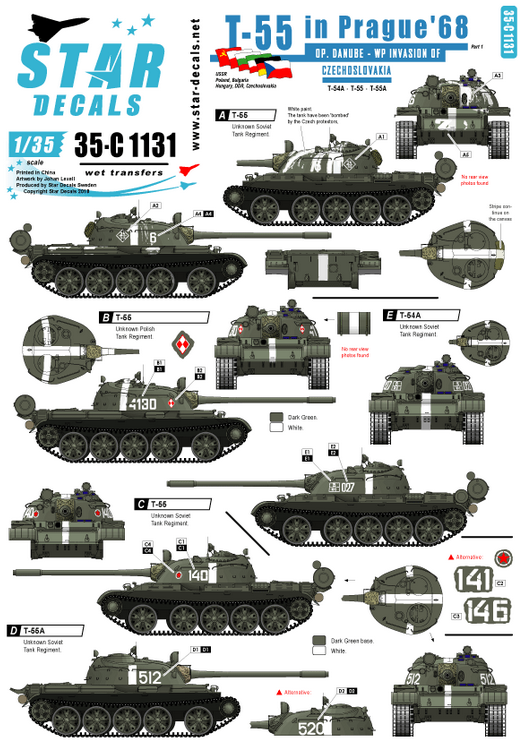 1:35 T-55 in Prague 1968. Op. Danube - invasion of Czechoslovakia. T-54A, T-55 and T-55A.