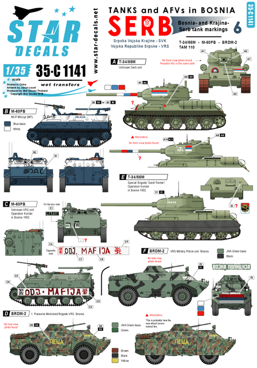 1:35 Tanks & AFVs in Bosnia # 6. Serbian T-34, BRDM-2, M60 PB, TAM-110 truck.