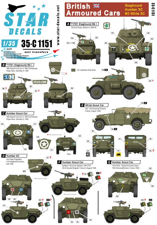 1:35 British Armoured Cars. Staghound, Humber SC, M3 White SC.