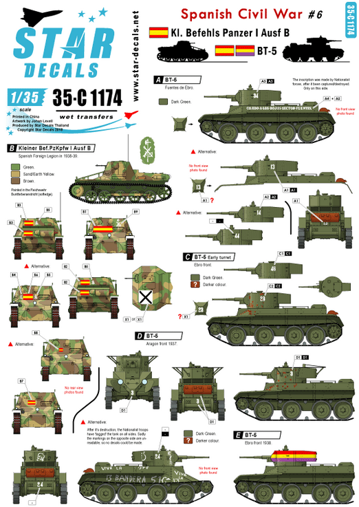 1:35 Spanish Civil War # 6. Kl. Befehls Pz I Ausf B and BT-5. Nationalist and Republican markings.