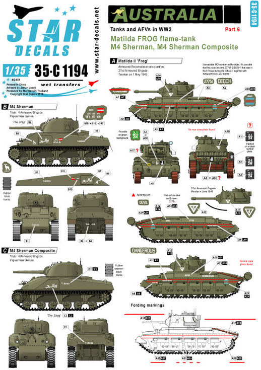 1:35 Australia Tanks & AFVs # 6. Matilda Frog Flame tank, M4 Sherman and M4 Sherman Composite.