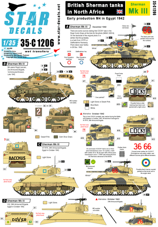 1:35 Sherman Mk III. British Sherman tanks in North Africa. Early production M4 in Egypt 1942.