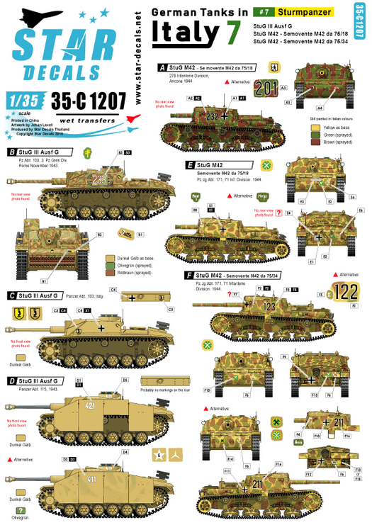1:35 German Tanks in Italy # 7. StuG III Ausf G, Semovente M42 da 75/18, Semovente M42 da 75/34.