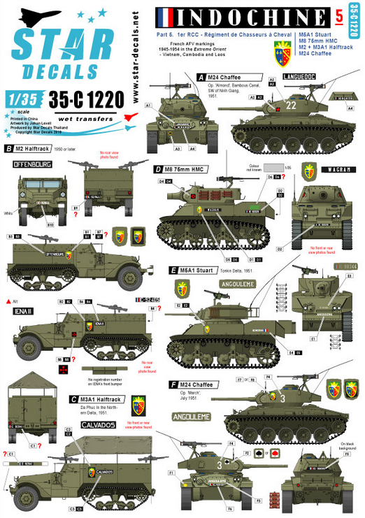 1:35 Indochine # 5. 1er Chasseurs. M5A1 Stuart, M3A1 White SC, M8 HMC, M24 , M2/M3A1 Halftracks.