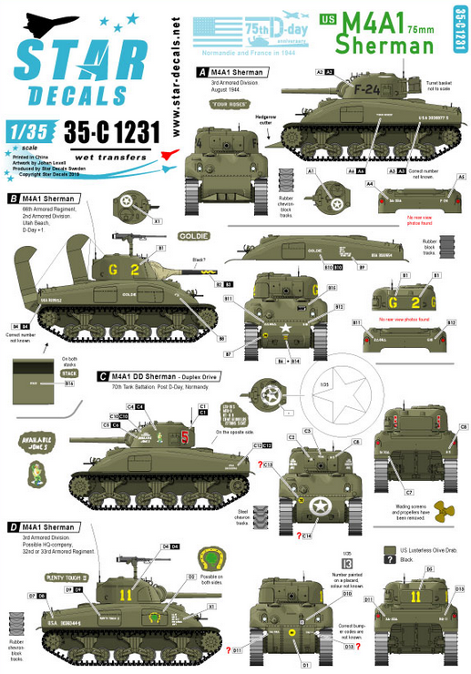 1:35 US M4A1 Sherman. 75th-D-Day-Special. Normandy and France in 1944.