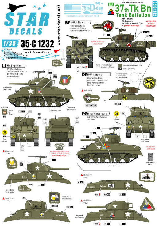 1:35 US 37th Tank Battalion. 75th-D-Day-Special. Normandy and France in 1944.