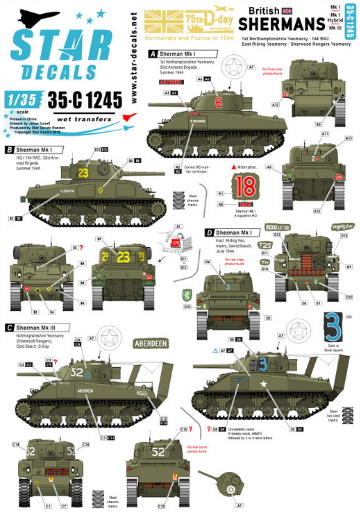 1:35 British Shermans. 75th D-Day Special. Sherman Mk I / Mk I Hybrid / Mk III.