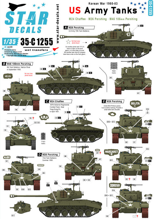 1:35 US Army Tanks in Korea. M24 Chaffee, M26 Pershing and M45 105mm Pershing 1950-53.