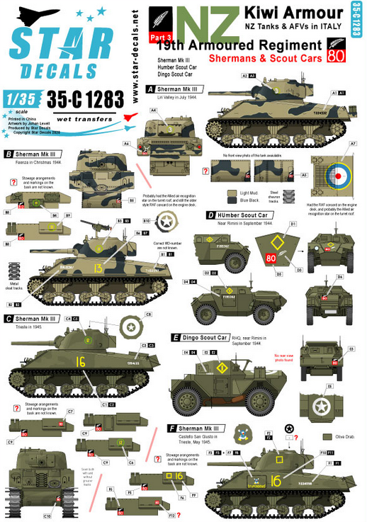 1:35 Kiwi Armour # 3. 19th Armoured Regiment in Italy. Shermans and Scout Cars.
