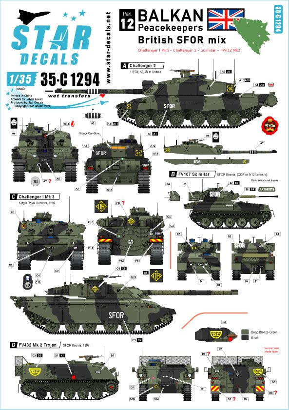 1:35 Balkan Peacekeepers # 12. British SFOR mix. Challenger I, Challenger 2, Scimitar CVR(T) and FV432 Mk 2.