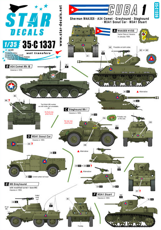 1:35 Tanks & AFVs in Cuba # 1. M4A3E8 Sherman, Comet, Staghound, Greyhound, M3A1 SC, M3A1 Stuart.