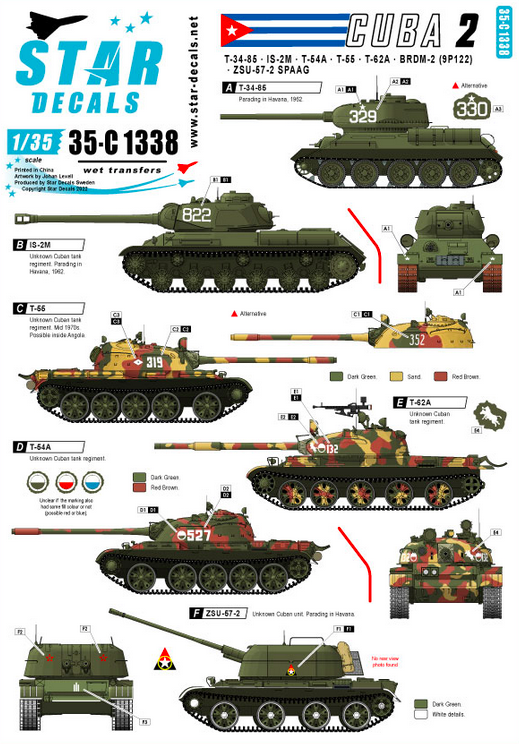 1:35 Tanks & AFVs in Cuba # 2. T-34-85, IS-2M, T-54A, T-55, T-62A, ZSU-57-2, BRDM-2 (9P122).