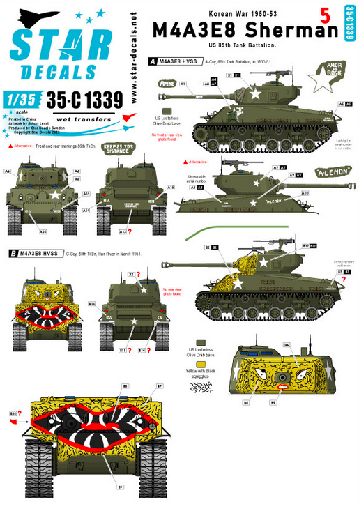 1:35 Korean War - M4A3E8 Sherman # 5. 89th Tk Bn Easy Eight Shermans in Korea. Tiger face.