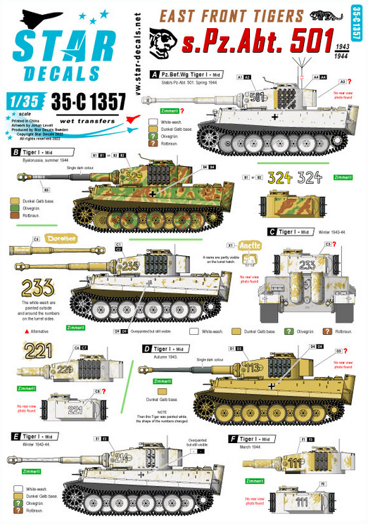 1:35 s.Pz.Abt. 501 1943-44. East Front Tigers. Tiger I and Befehls-Tiger I Mid production.