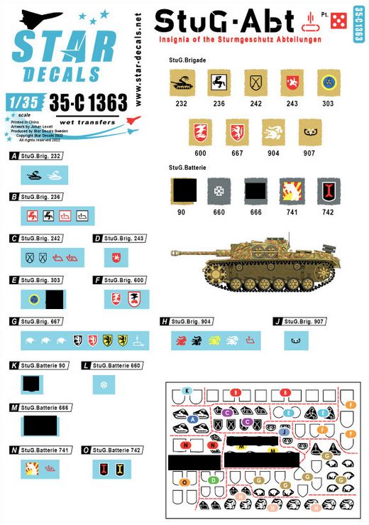 1:35 StuG-Abt # 5. Generic insignia and unit markings for the Sturmgeschütz units.
