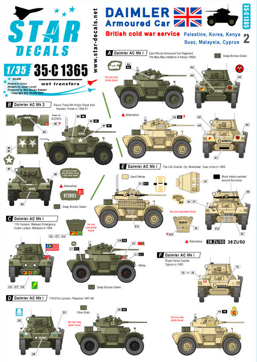1:35 Daimler Armoured Car # 2. British cold war service. Palestine, Korean War, Kenya, Suez, Malaya, Cyprus.
