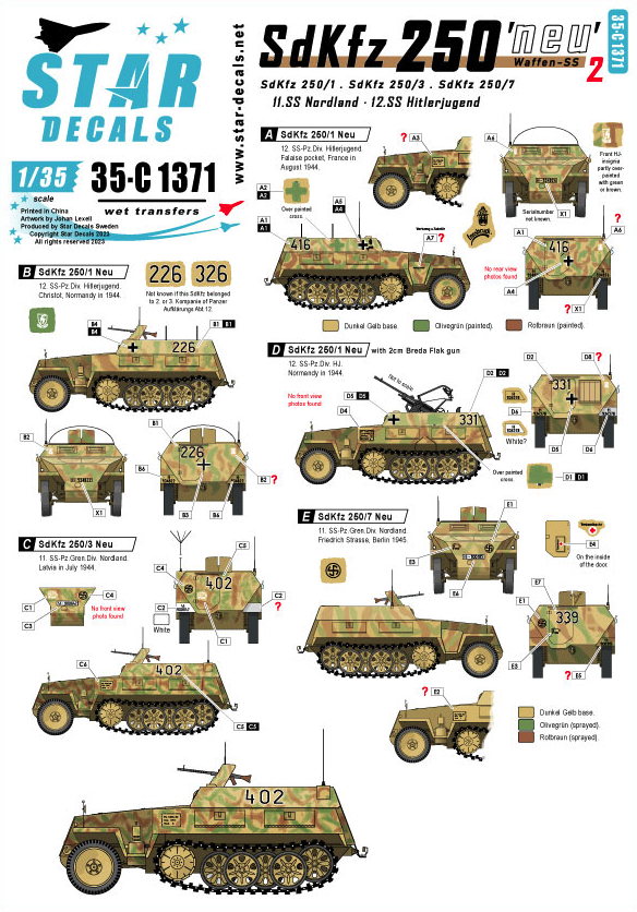 1:35 SdKfz 250 'neu' # 2. Waffen-SS markings. 11.SS-Nordland, 12.SS-Hitlerjugend.