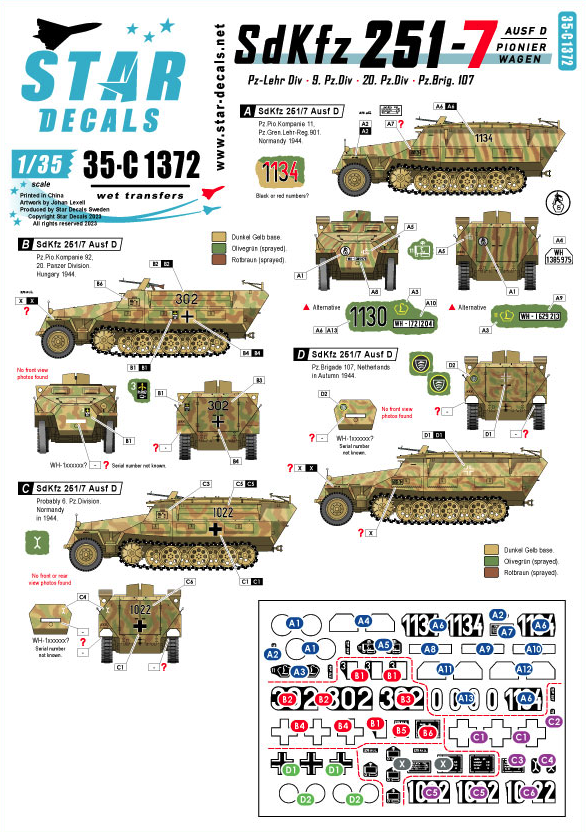 1:35 SdKfz 251/7 Ausf D. Pionierwagen. Pz.Lehr, 9.Pz-Division, 20.Pz-Division and Pz.Brigade 107.