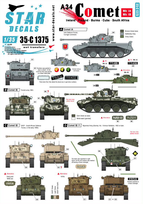 1:35 A34 Comet. Post-war operators, Ireland, Finland, South Africa, Burma and Cuba.