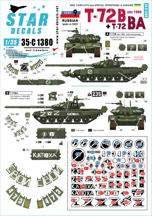 1:35 War In Ukraine #9 - Russian T-72B (obr 1989) And T-72BA Operating In Ukraine In 2022