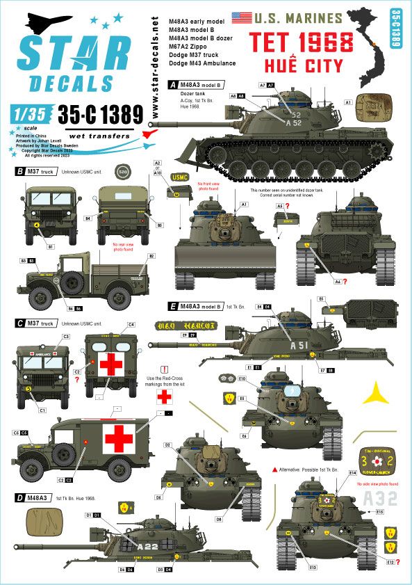 1:35 Tet 1968 - Hue City - US Marines Tanks And Vehicles - M48A3 Early Model, M48A3 Model B, M48A3 Model B Dozer-Tank, M67A2 'Zippo' Flame-Tank, Dodge M37 Truck And Dodge M43 Ambulance