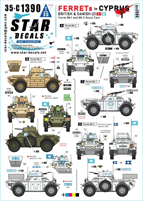 1:35 Ferrets In Cyprus #1 - British And Danish Ferret Mk 1 And Mk 2 Scout Cars - 4 RTR, The Queens Dragoon Guards And DANCON
