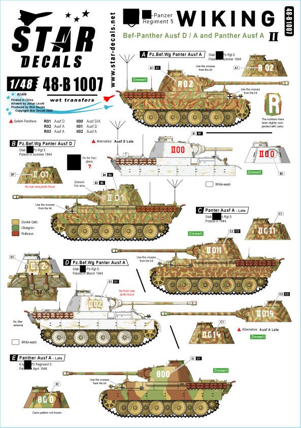 1:48 Wiking # 2. Panthers of SS-Panzer Reg. 5 Wiking. Befehls-Panther Ausf D and A + Panther Ausf A in 1944.