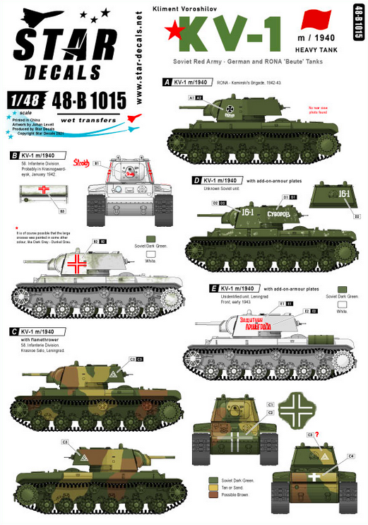 1:48 KV-1 m/1940 Heavy Tank. Soviet, German and RONA markings