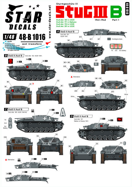 1:48 StuG III B 1941-42 # 1. StuG.Abt. 185, StuG.Abt. 191, StuG.Abt. 192, StuG.Abt. 201.