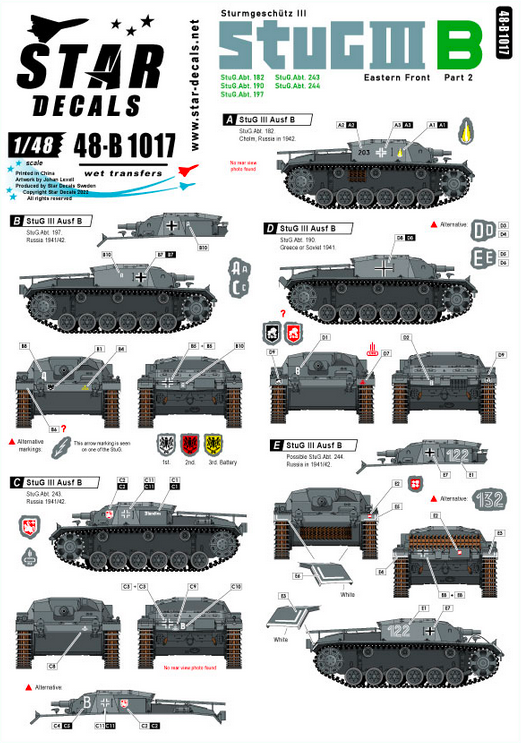 1:48 StuG III B 1941-42 # 2. StuG.Abt. 182, StuG.Abt. 190, StuG.Abt. 197, StuG.Abt. 243, StuG.Abt. 244.