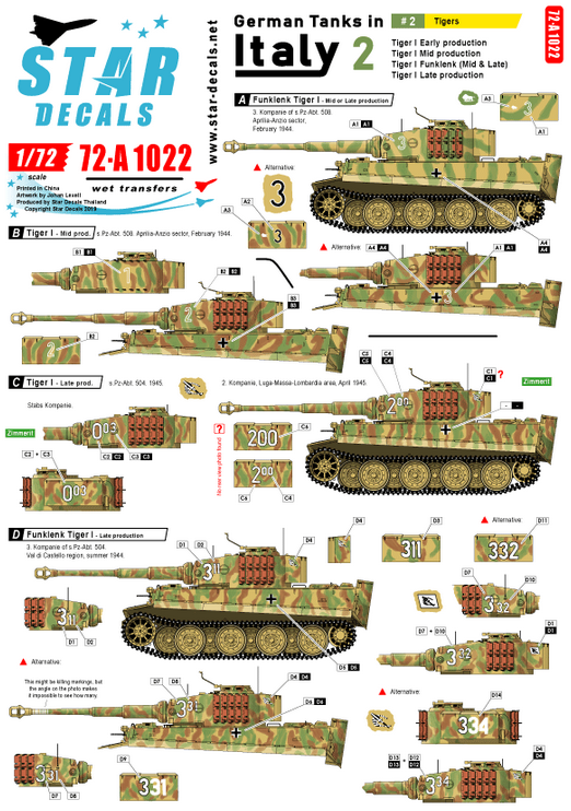 1:72 German Tanks in Italy # 2. Tiger I Early, Tiger I Mid, Tiger I Late, Tiger I Funklenk (Fkl).