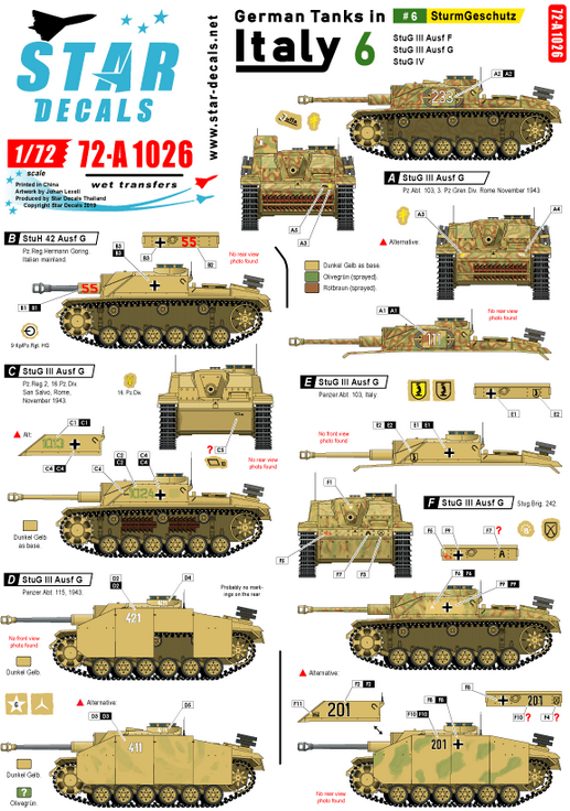 1:72 German Tanks in Italy # 6. StuG III Ausf F/8, StuG III Ausf G, StuH 42 ausf G.
