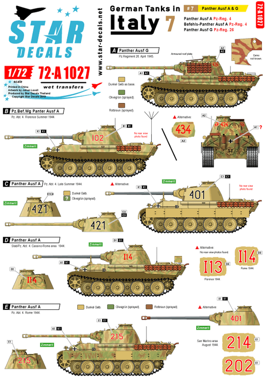 1:72 German Tanks in Italy # 7. Panther Ausf A, Bef-Panther Ausf A, Panther Ausf G.