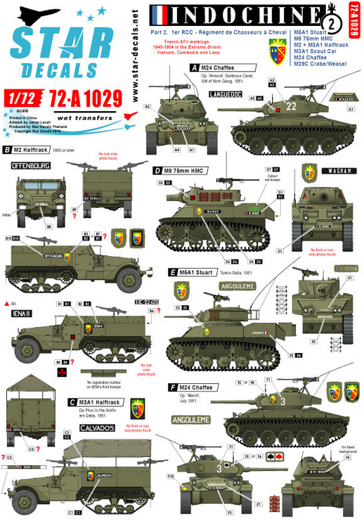 1:72 Indochine # 2. 1er Reg. de Chasseurs. M5A1 Stuart, White SC, M8 HMC, M24, M3A1 H-tracks