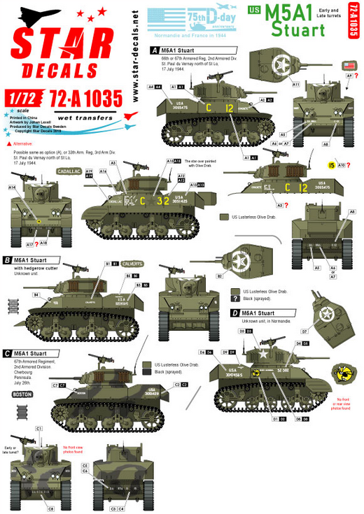 1:72 US M5A1 Stuart. 75th-D-Day-Special.Normandy and France in 1944