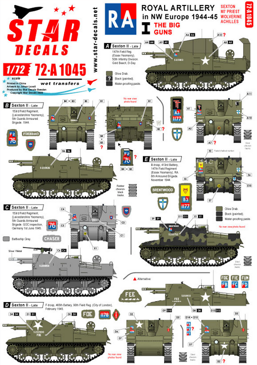 1:72 Royal Artillery # 1. 75th D-Day Special. The Big Guns - Sexton, Priest, Wolverine & Achilles.