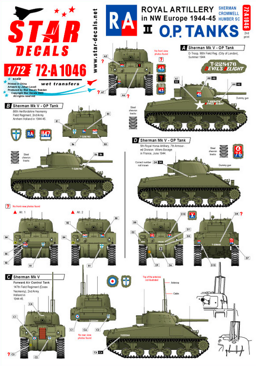 1:72 Royal Artillery # 2. 75th D-Day Special. OP Tanks - Sherman, Cromwell and Humber SC