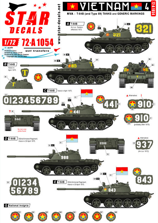 1:72 Vietnam # 4. NVA North Vietnamese T-54 tank markings.