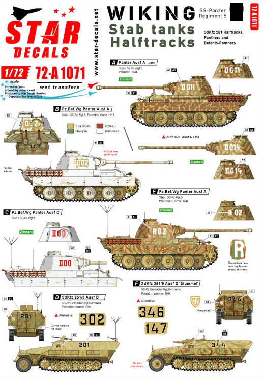1:72 Wiking 2. SS-Pz.Reg. 5. Stab tanks & Halftracks. Panthers, Befehl-Panthers and Halftracks.