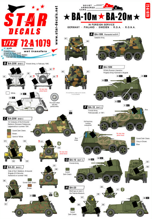 1:72 BA-10M and BA-20M. Armored cars in Foreign service. Germany, Sweden, Finland, ROA, RONA