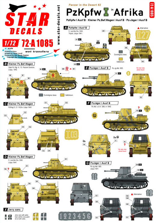 1:72 Panzer in the Desert # 2. PzKpfw I Ausf B, Befehls-Pz I B and Pz-Jäger I B, in North Africa