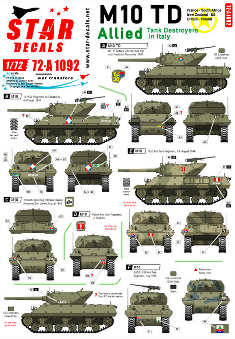 1:72 Allied Tank Destroyers in Italy. M10 TD. France, South Africa, New Zealand, US, Britain, Poland.