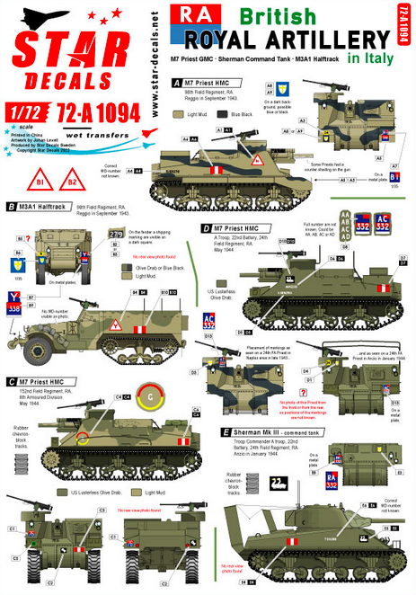 1:72 British Royal Artillery in Italy. M7 Priest HMC, Sherman Command Tank, M3A1 Halftrack.