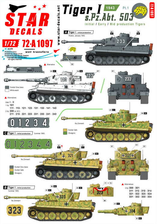 1:72 Tiger I - s.Pz.Abt. 503 # 1. 1943. Initial, early and mid production.