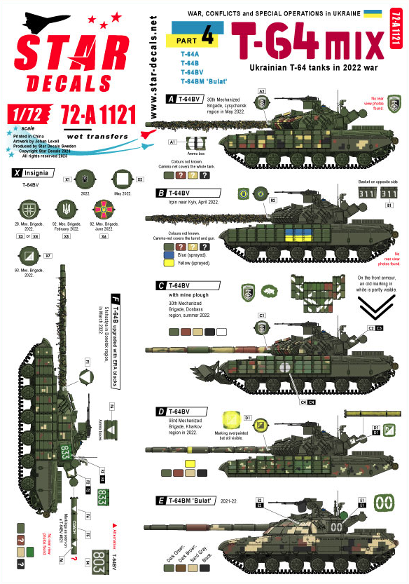 1:72 War in Ukraine # 4. Ukrainian T-64 mix in 2022 war. T-64A, T-64B, T-64BV and T-64BM 'Bulat', plus generic.