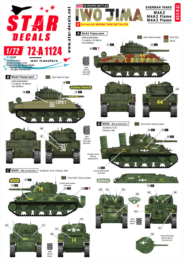 1:72 US Pacific Battles - Iwo Jima. USMC M4A2 Sherman tank, M4A2 Flame-tank, M4A3 Flame-tank.