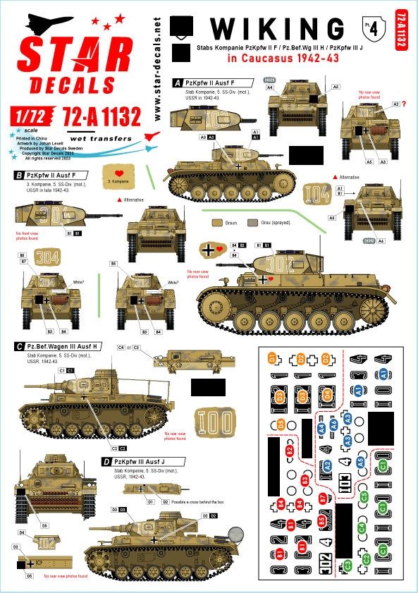 1:72 Wiking #4 - 5. SS-Wiking In Caucasus 1942-43 - Stabs Kompanie Pz II Ausf F, Pz.Bef.Wg III Ausf H And Pz III Ausf J