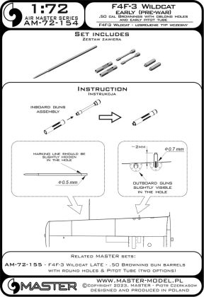 1:72 F4F-3 Wildcat EARLY (pre-war) - .50 Browning gun barrels with oblong holes & early Pitot Tube